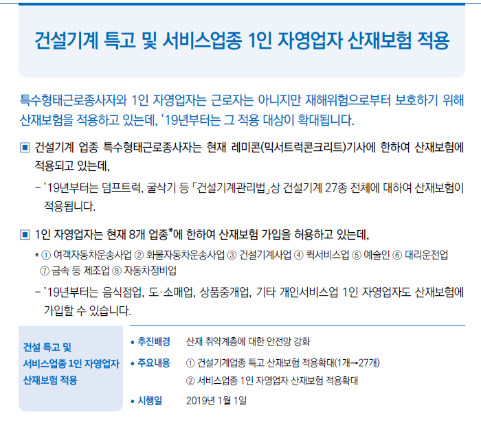 건설기계 특고 및 서비스업종 1인 자영업자 산재보험 적용