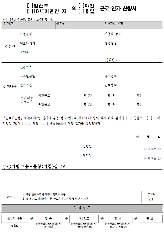 서식11_(임산부, 18세미만인 자)의 (야간, 휴일) 근로 인가 신청서.png
